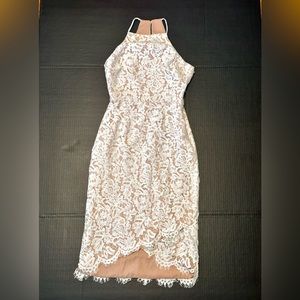 Fame and Partners White Lace Overlay Midi Sheath Dress Sz 0